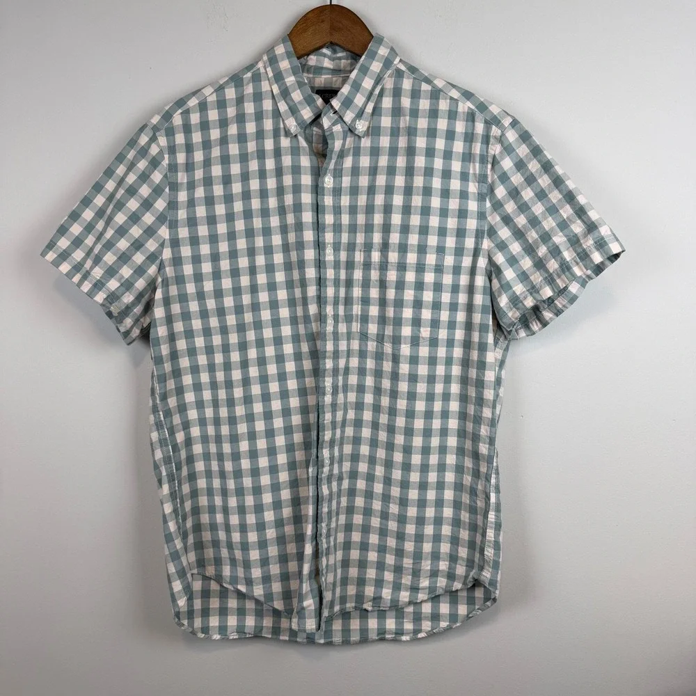 J.Crew Mens Gingham Check Button Down Shirt M Short Sleeve Preppy Summer Classic